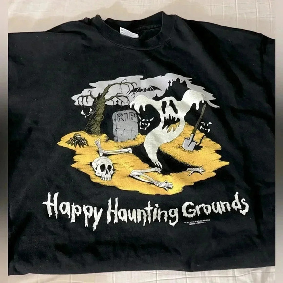 VTG 1992 Glow in the Dark Halloween Spooky Single Stich Tshirt XL Ghosts Unisex - Picture 2 of 11